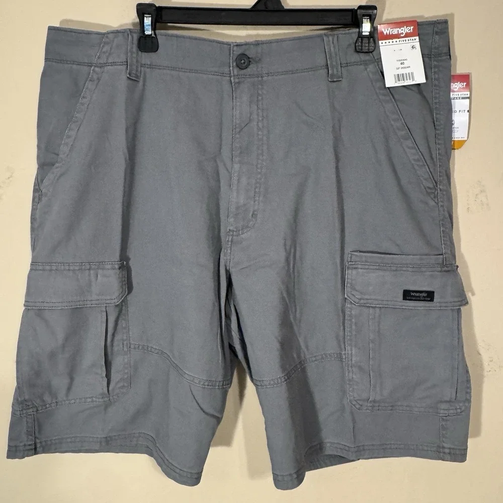 Wrangler Cargo Shorts Men 40 Relaxed Fit Cotton Gray Outdoors Trail Casual‎ NEW